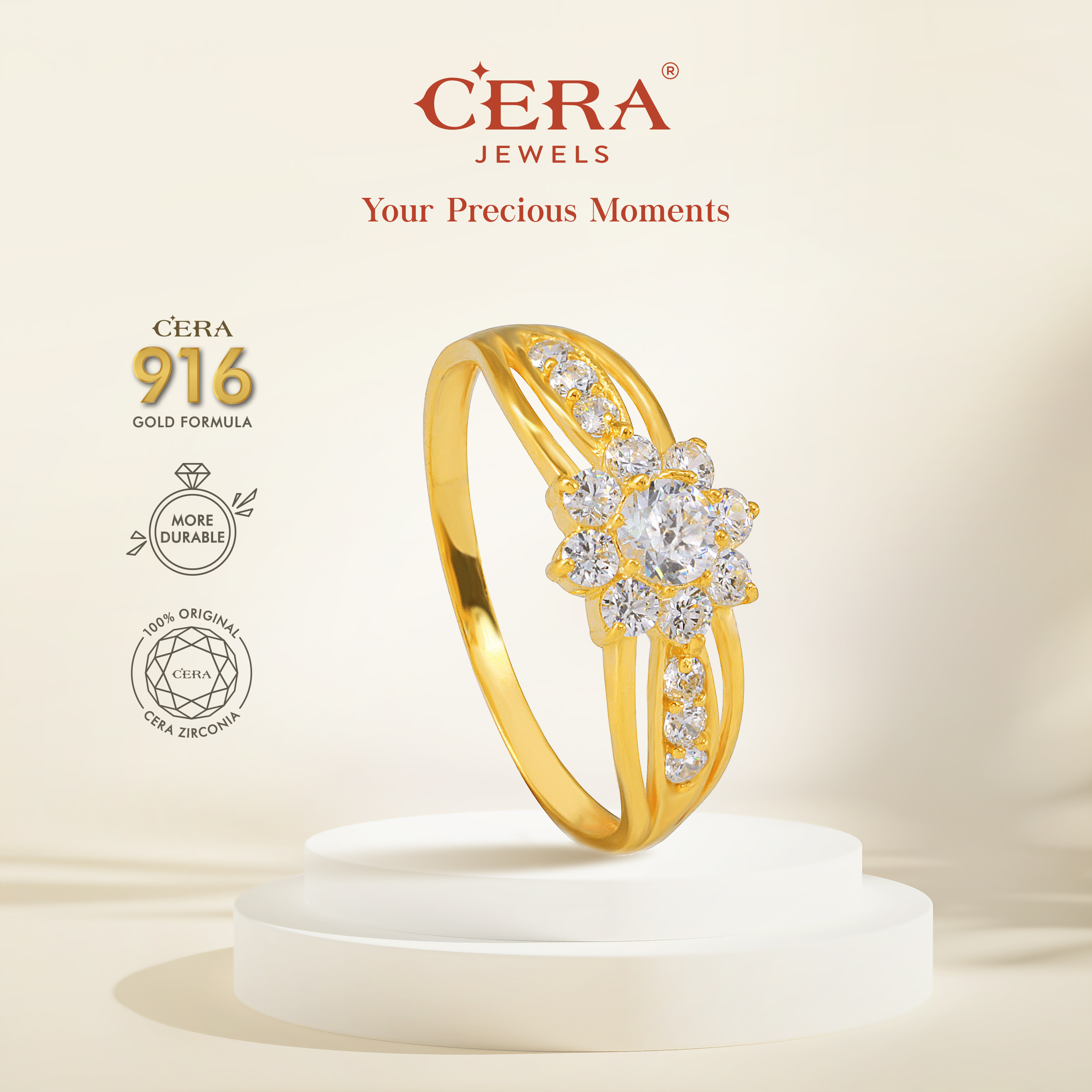 CERA 916 Gold Floral Mark Ring S9002