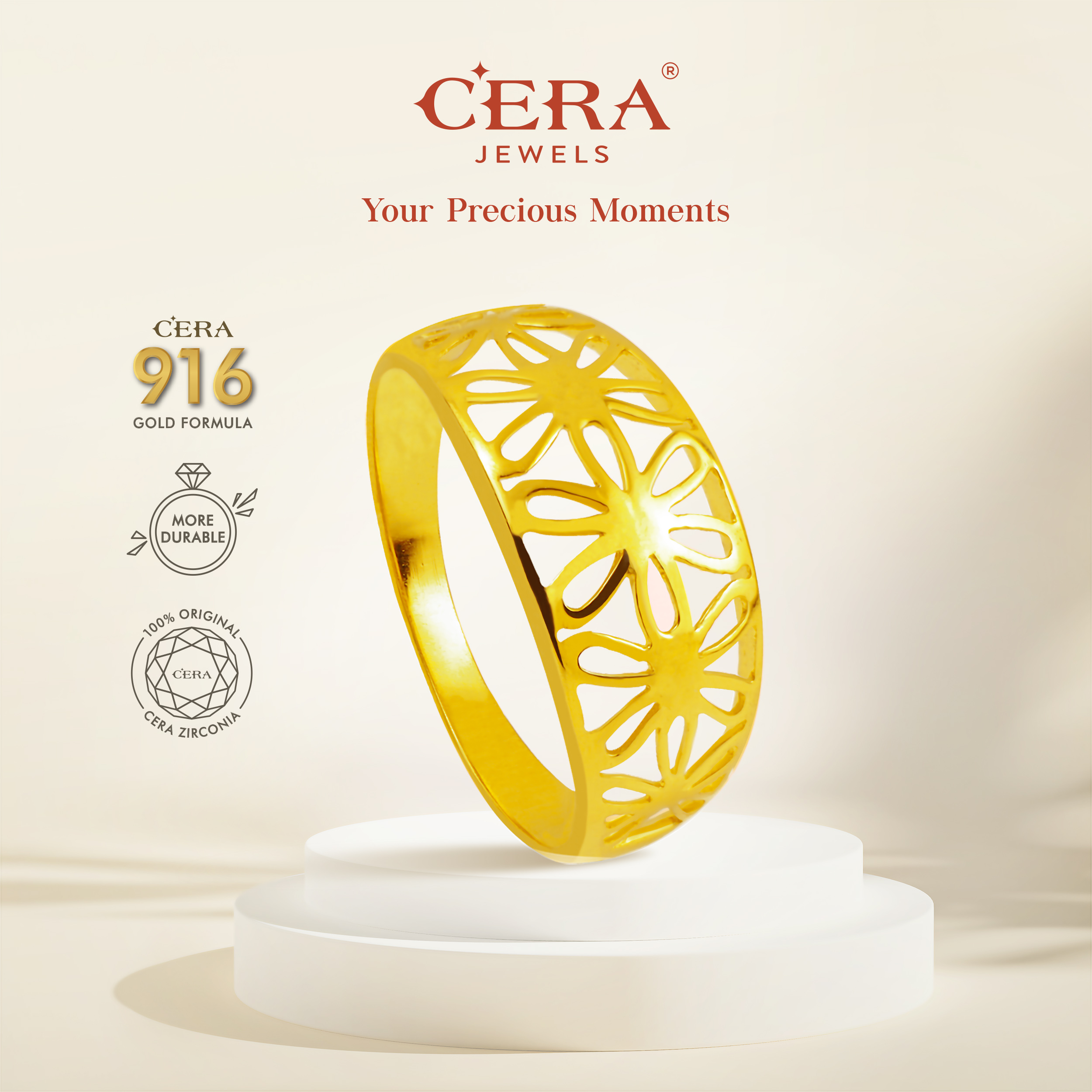 CERA 916 Gold Sweet Flower Ring GR9053-A