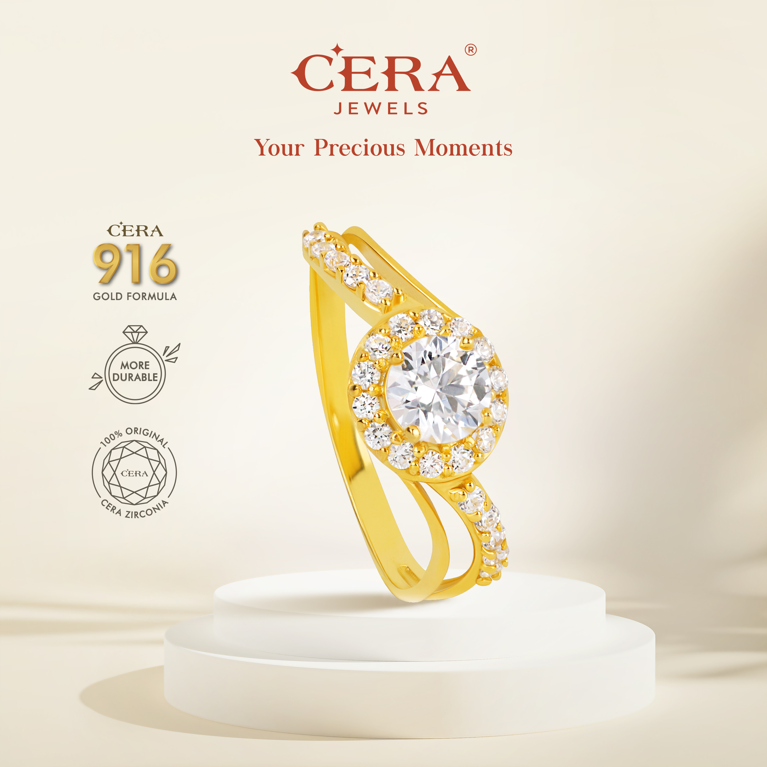CERA 916 Gold Round Cut Swirl Ring CR9086