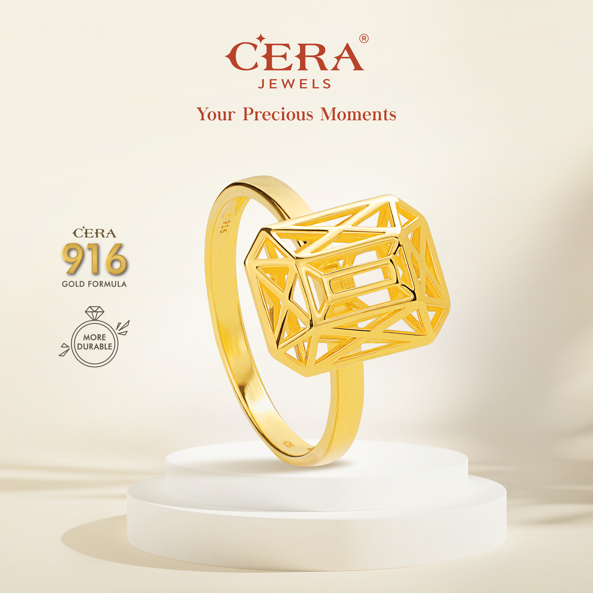 Geometry Rectangle Cut 916 Gold Ring GR9042-F